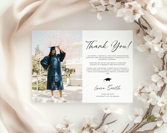 Graduation Thank You Card, Graduation Photo Card, Thank You Template, Minimalist Graduation Thank You Printable, Canva Template Thank You