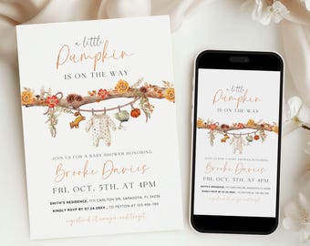 Autumn Pumpkin Baby Shower Invitation Template (Digital Download)