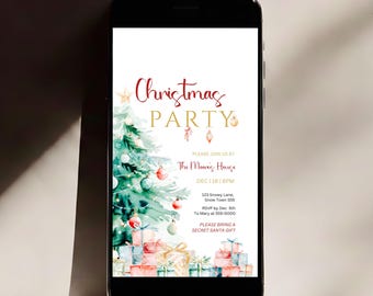 Invitación a fiesta navideña, invitación navideña editable, evento navideño digital Evite, descarga instantánea, plantilla de Canva