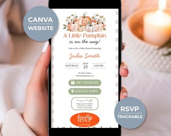Little Pumpkin Fall Baby Shower Website, Digital Mobile Invite With RSVP, Editable Canva Template