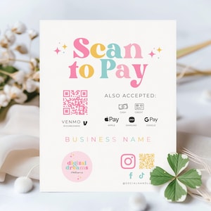 Scan to Pay Schild, Regenbogen Zahlungsschild, Canva QR-Code-Vorlage, Druckbare Zahlungsschild, Akzeptierte Zahlungen Schild, CashApp, Paypal, Venmo
