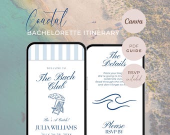 Coastal Bachelorette Itinerary Website Invitation, Beach Weekend Evite, Editable Canva Template, Digital Schedule