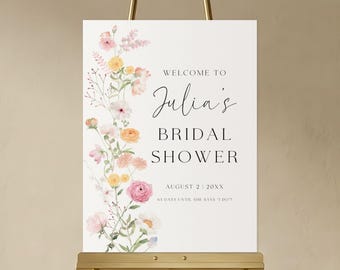Panneau de bienvenue pour la douche nuptiale fleurs sauvages : modèle floral modifiable