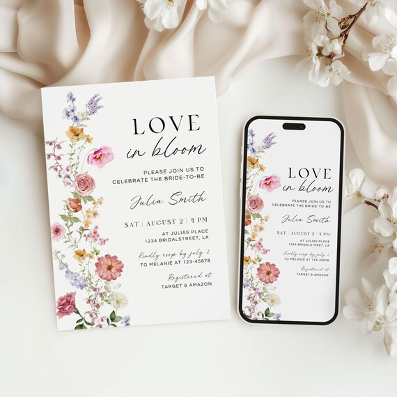 Wildflower Bridal Shower Invitation: Floral Wedding Invite (Canva Template)