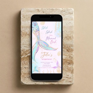 Plantilla de invitación de cumpleaños de sirena: Fiesta submarina (descarga digital)