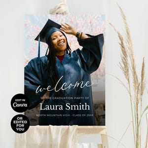 Photo Graduation Welcome Sign, Graduate Decor, Senior College Graduation, Graduation Backdrop