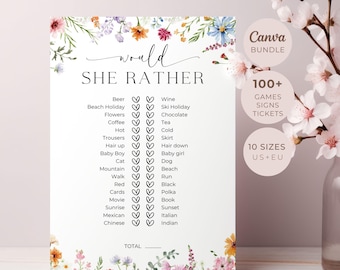 Wildflower Bridal Shower Game Bundle, Editable Canva Templates, Digital Printable Download