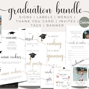 Abschluss-Bundle, Abschluss-Willkommensschild, Abschluss-Dankeskarte, Abschluss-Party einladen, Klasse von 2024, Abschluss-Menü, Canva-Vorlage