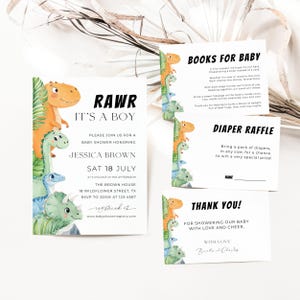 Faire-part de baby shower dinosaure, invitation de baby shower dinosaure, modèle modifiable, carte imprimable de baby shower, téléchargement immédiat