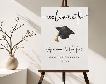Dual Graduation Welcome Sign: Editable Cap Design (Canva Template)