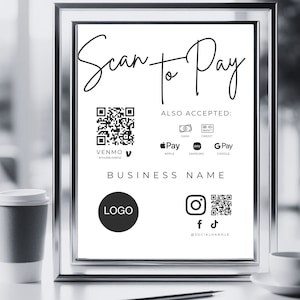 Znak Scan To Pay, znak QR Code, znak płatności do druku, znak akceptowanych płatności, znak CashApp Venmo, znak płatności Paypal, szablon Canva