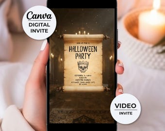 Animated Halloween Party Video Invitation, Digital Birthday Evite, Editable Canva Template