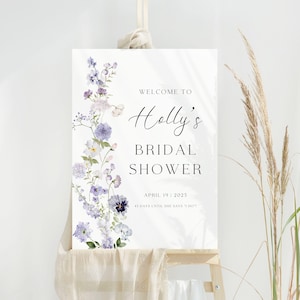 Lavender Bridal Shower Welcome Sign, Purple Floral Shower Poster, Elegant Wedding Shower Sign, Editable Digital Template