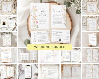 Wildflower Wedding Sign Templates: Rustic Floral Bundle (Editable)