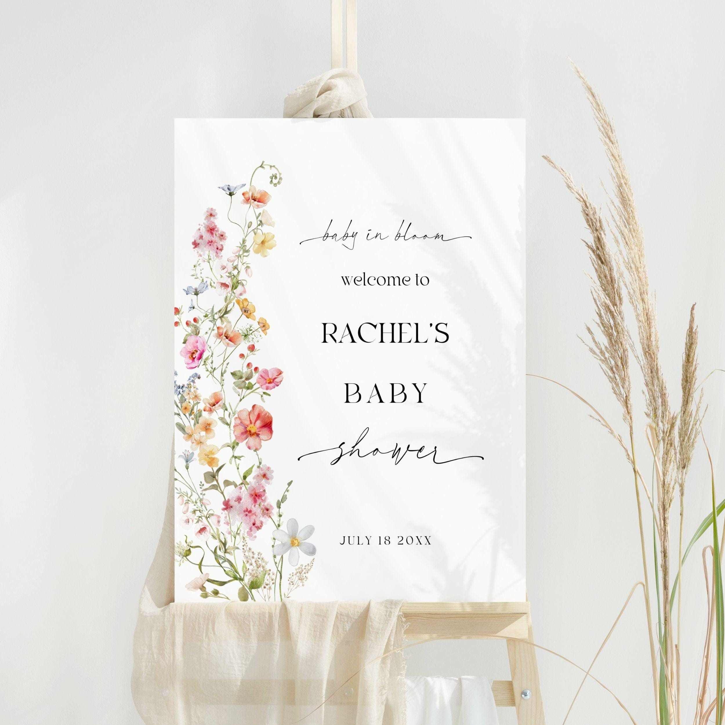 Baby in Bloom Willkommensschild, Wildblumen-Babypartyschild, anpassbare Vorlage