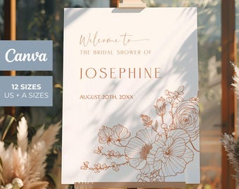 Autumn Bridal Shower Welcome Sign, Fall In Love Editable Poster, Canva Template