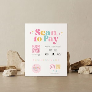Rainbow Scan to Pay Sign: QR Code Canva Template (Digital Download)