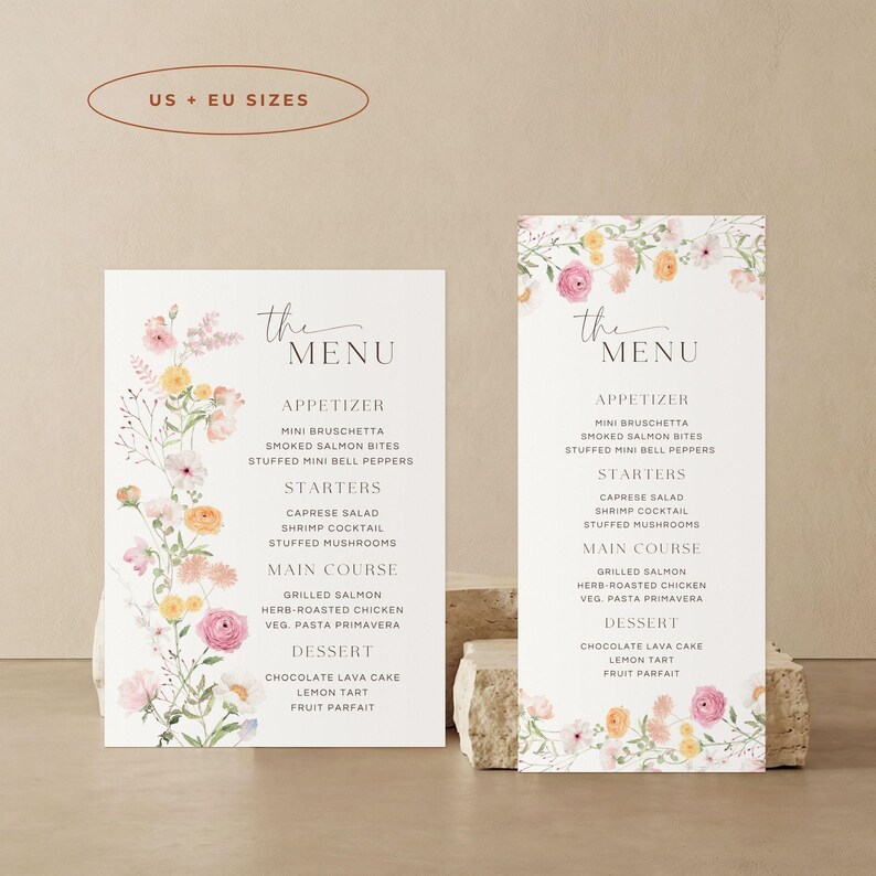 Wildflower Wedding Menu, Floral Dinner Menu, Editable Canva Template ...