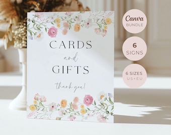Floral Table Sign Bundle, Editable Canva Templates, Digital Printable Download