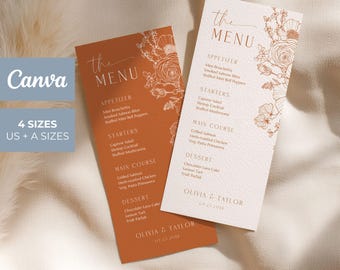 Fall Wedding Menu Template, Autumn Dinner Card, Editable Canva Printable Download