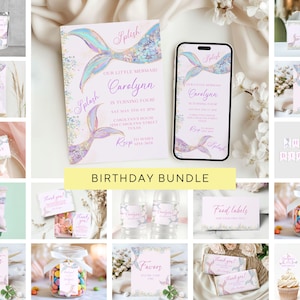 Mermaid Birthday Party Bundle, Under the Sea Birthday Decor, Mermaid Party Printables
