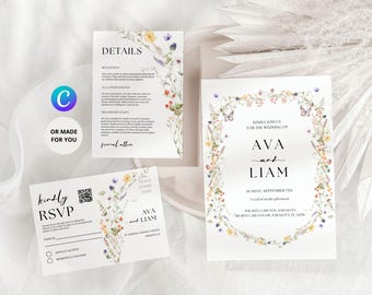 Wildflower Wedding Invitation, Boho Wedding Invite Template, Floral Wedding Invitation, Printable Wedding Invite