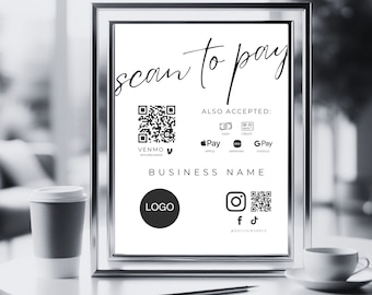 Plantilla de cartel de "Escanear para pagar": Pago con código QR (Canva imprimible)