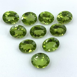 10 Pieces Natural Arizona Peridot Gemstones | Oval Faceted Chekker Cut | Vibrant Green | Eye Clean Quality | Loose Stones for Jewelry Making