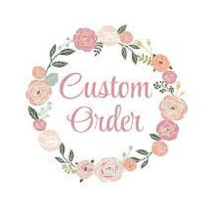 May include: A floral wreath with pink, peach, and white flowers and green leaves encircles the words "Custom Order" in a soft pink script. The design is set against a white background.