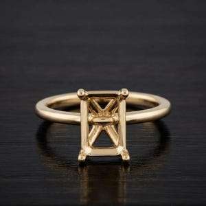 Emerald Cut Semi Mount Engagement Ring, 14K Solid Gold Ring Setting, Solitaire Rectangular Ring Blank , Minimal Bridal Promise Ring Women