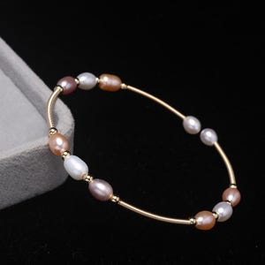 Dainty Gold Freshwater Pearl Cuff – Wire Wrapped Bangle, Minimalist Pearl Jewelry Gift Dainty Boho Bangle for Women, Bridal Jewelry Gift&quot;