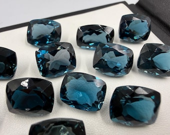 Natural London Blue Topaz Gemstone – Cushion Cut AAA Faceted Loose Blue Topaz Stone, December Birthstone Ring Pendant Jewelry Making Supply