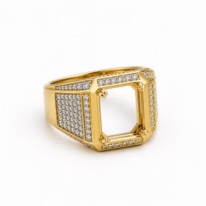 Emerald Cut Semi Mount Ring, Moissanite Side Stone Ring, Empty Center Setting Ring, Gold Engagement Men's Statement Ring, Custom Jewelry