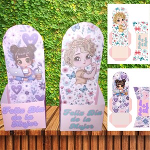 Dia de la mujer. 8 de marzo, mujeres ,5 diseños de cajitas para golosinas, regalo para mujer,plantillas para el dia de la muje ,