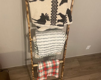 Rustic Handcrafted Blanket Ladder - Stylish Torch Wood Home Decor