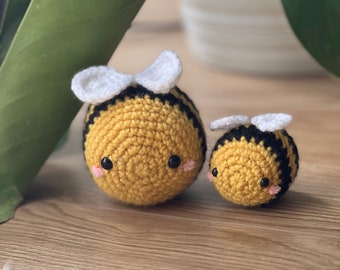 Classic Crochet Bee, Soft Round Honeybee, Black and Yellow Fuzzy Bumblebee, Keychain or Lobster Clasp Available