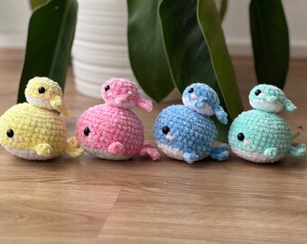 Baleine au crochet en plusieurs couleurs, jouet baleine fait main, animaux marins doux, jouet anti-stress baleine, bébé baleine et maman baleine - Deux tailles