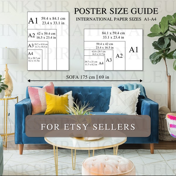 Wall Art Size Guide | Frame Size Guide | Print Size Guide | Poster Size Chart | Wallart Size Mockup | ISO Standard Sizes A1 A2 A3 A4