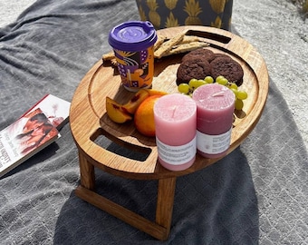 Outdoor picnic table | Folding bed tray | Tea Tray | Portable Wine Table | Personalized charcuterie board | Gifts For Couples