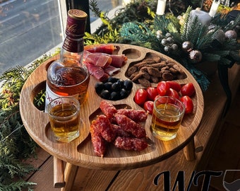 Wooden folding wine picnic table | Custom portable wine table | Outdoors entertaining | Serving tray | 30th birthday gift for him