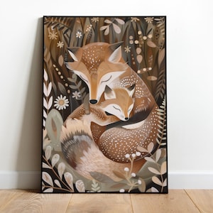 Fuchs-Kinderzimmer-Herunterladbare Druck, Braune Wald Dekor, Mama Fuchs Umarmung druckbare Poster, Neutrale Kinderzimmer-Ideen, Baby-Dusche-Geschenk
