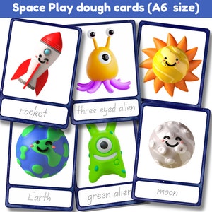 Espace Cartes de pâte à modeler | activité amusante pour les enfants | 7 cartes et couverture | Format A6 | impressions numériques