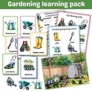 Pack d'apprentissage du jardinage | 18 cartes mémoire | printemps | jardinage | fiches d'activités | numérique imprimable | téléchargement immédiat