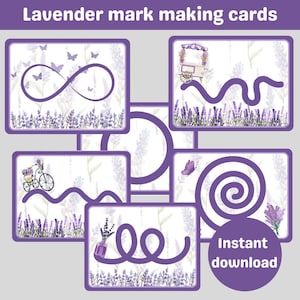 Cartes de marquage à la lavande | un lot de 10 cartes mémoire et une couverture | préécriture | jeu sensoriel | lavande | montessori | impressions numériques