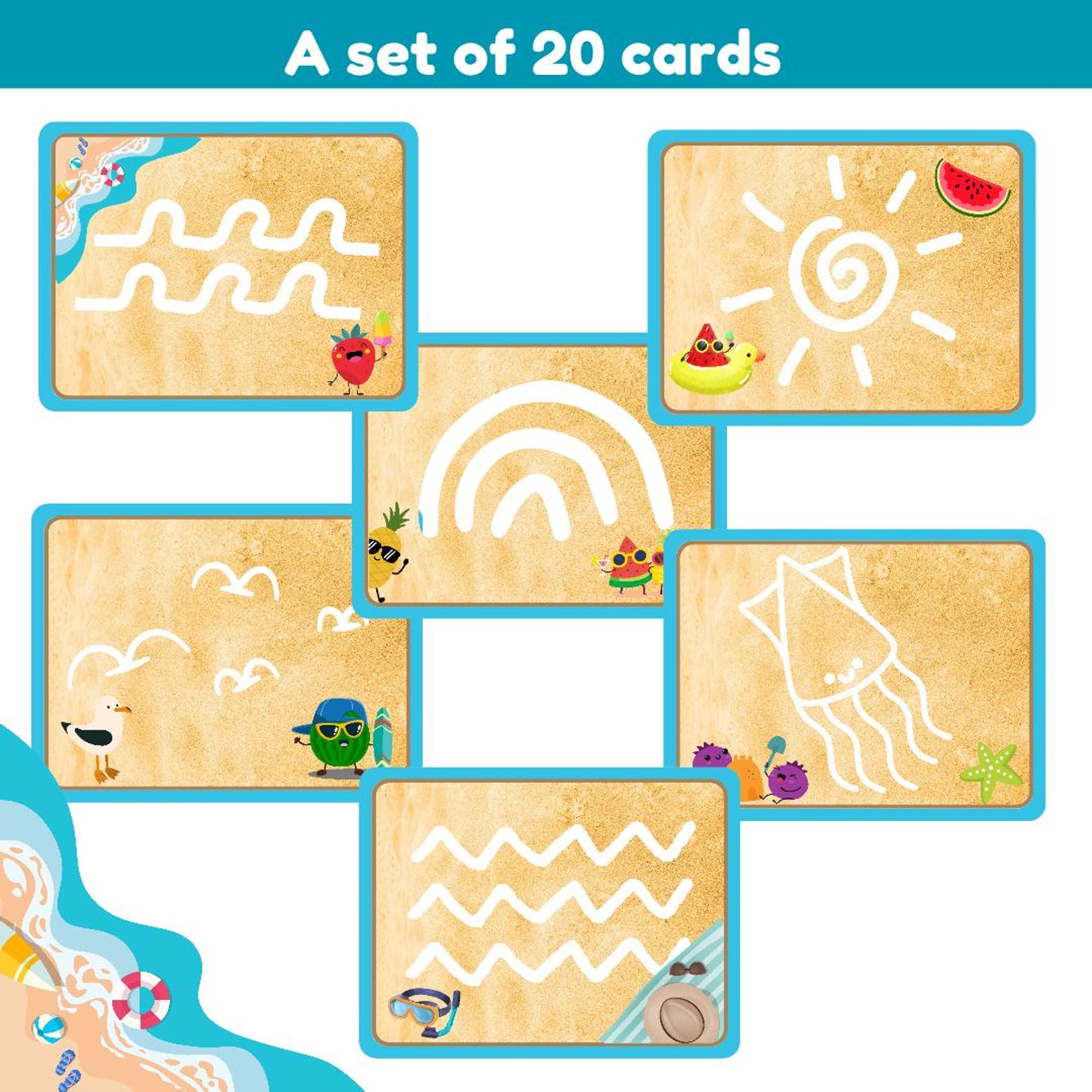 Beach Mark Making Cards | a Set of 20 Flashcards Plus Cover ...