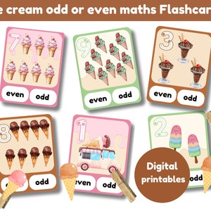 Ice cream odd or even flashcards | a set of 11 cards | maths flash cards | maths | ice cream | digital printables