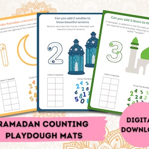 Tapetes de plastilina para contar para Ramadán / Tapetes de plastilina para Ramadán / Ramadán / Tamaño A4 y carta de EE. UU. / 10 tapetes / Cuenta del 1 al 10 / Regalo de Eid / Descarga instantánea