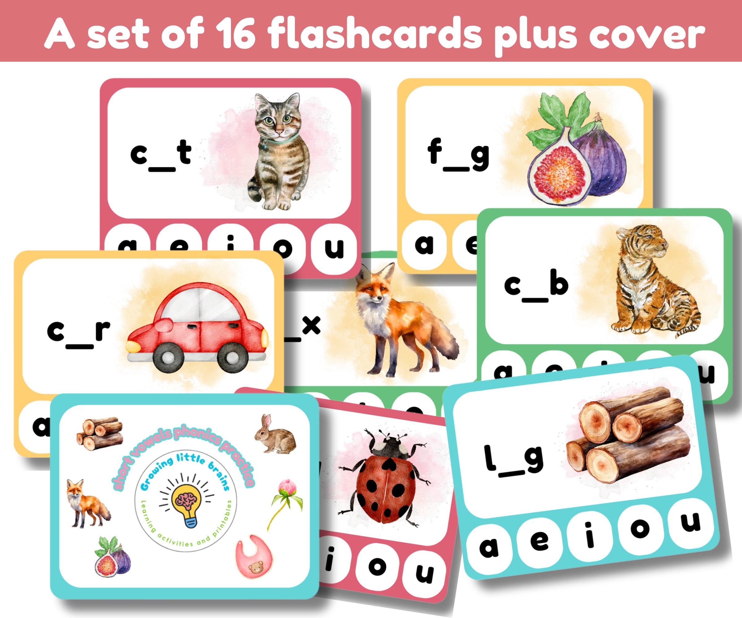 Short Vowels Phonics Clip Flashcards | a Set of 16 Flashcards Plus ...