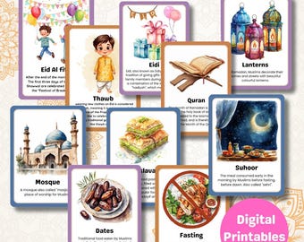 Ramadan Flash cards and story props | Ramadan 16 Flash cards | Islamic Flash cards
