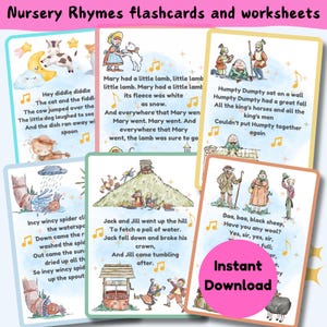Flashcards voor kinderliedjes | een set van 6 flashcards | A6-formaat | prachtige aquarelillustraties en volledig rijm | direct downloaden